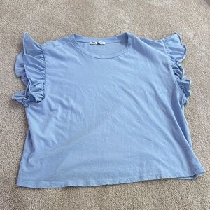 ZARA Women's Blue Ruffle Sleeve Top